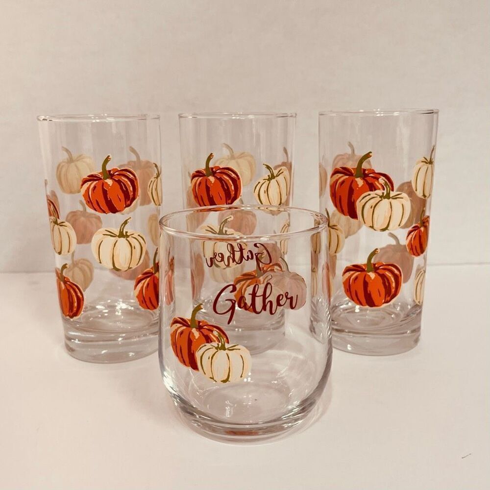 Greenbrier Autumn/Fall Drinking Glasses   3 Tall And 1 Short